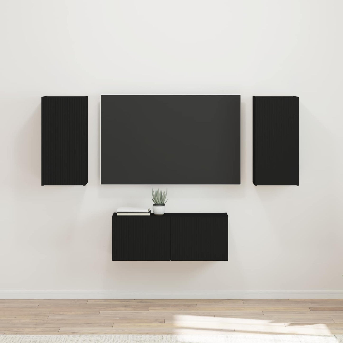 TV-Schrankset Wandmontiert 6 pcs Schwarz Holzwerkstoff
