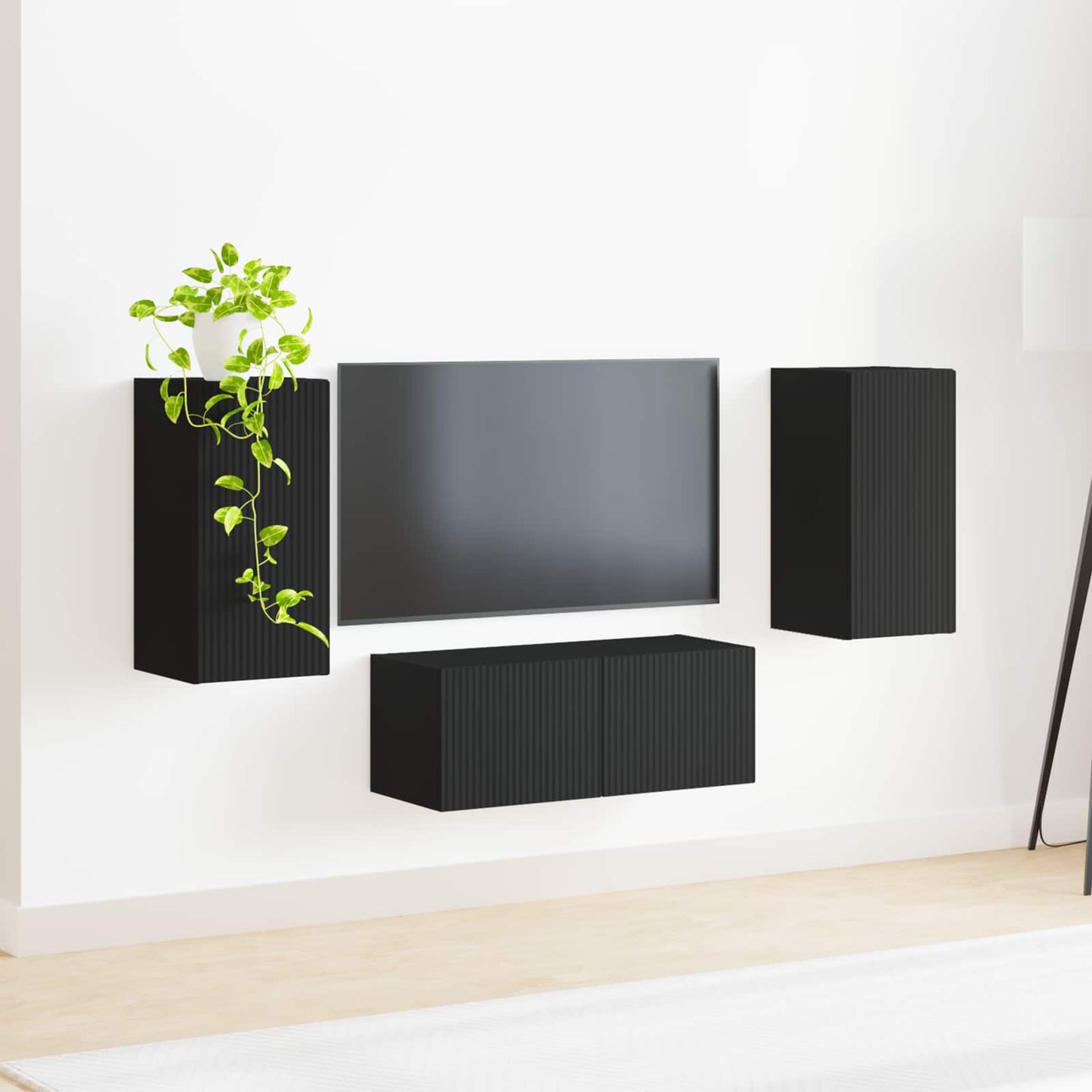 TV-Schrankset Wandmontiert 6 pcs Schwarz Holzwerkstoff