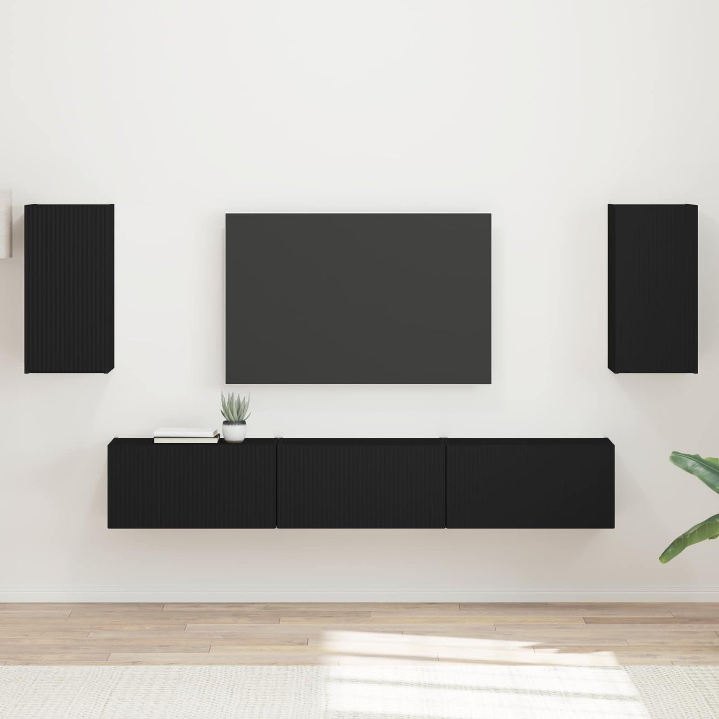 TV-Schrankset Wandmontiert 5 pcs Schwarz Holzwerkstoff