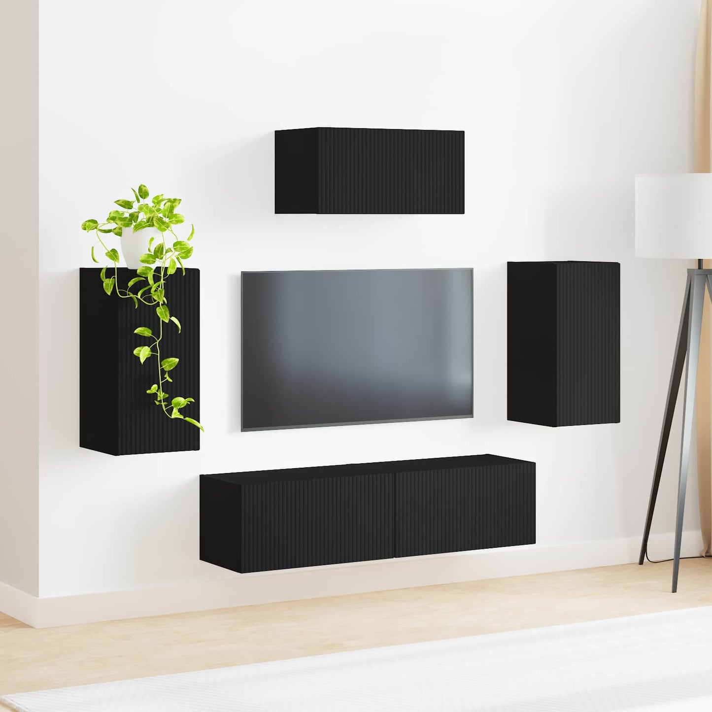 TV-Schrankset Wandmontiert 5 pcs Schwarz Holzwerkstoff