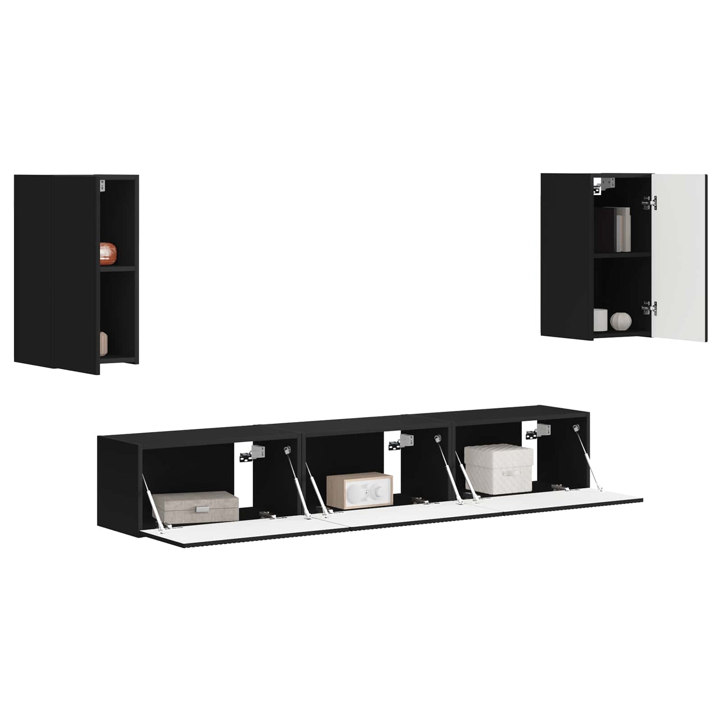 TV-Schrankset Wandmontiert 5 pcs Schwarz Holzwerkstoff