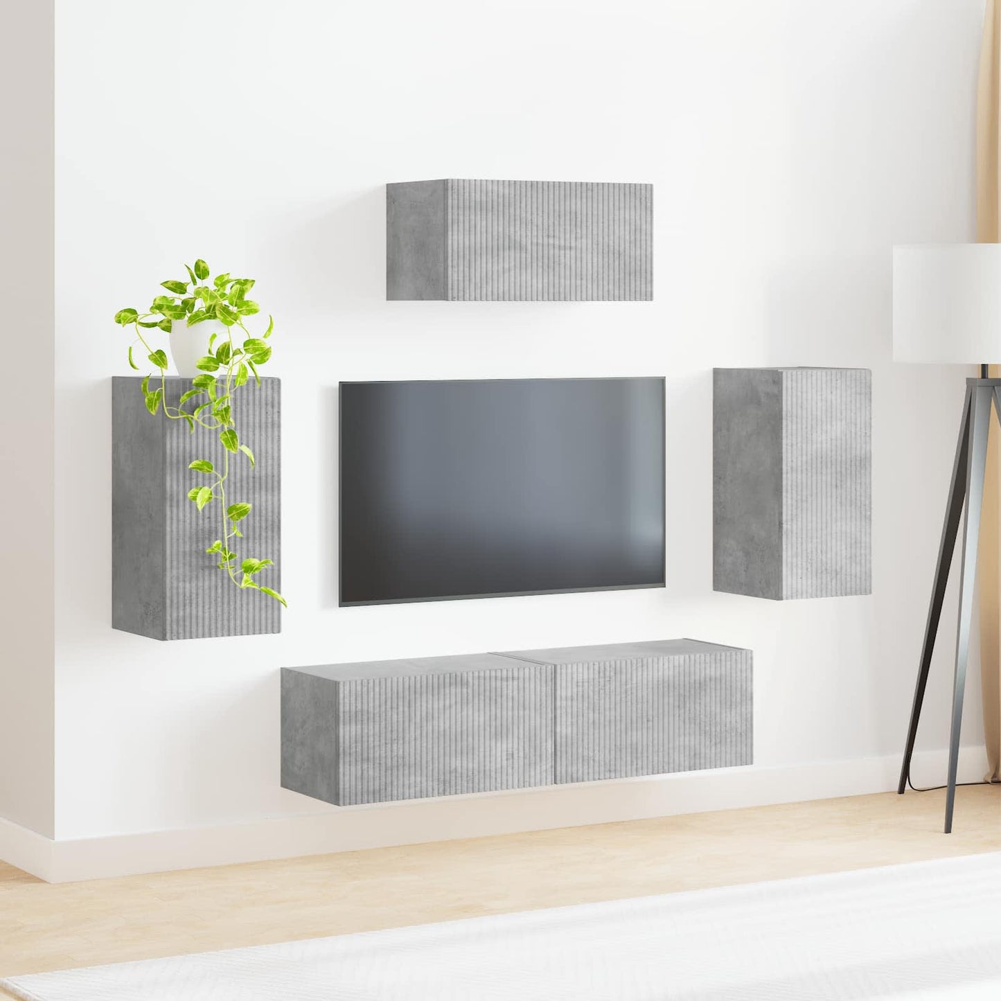 TV-Schrankset Wandmontiert 5 pcs Beton Grau Holzwerkstoff