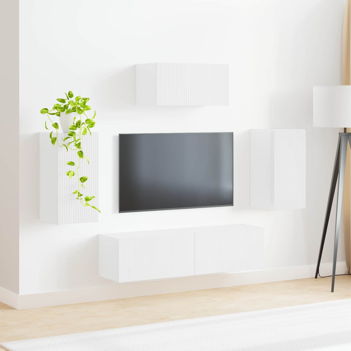TV-Schrankset Wandmontiert 5 pcs Hochglanz Weiß Holzwerkstoff