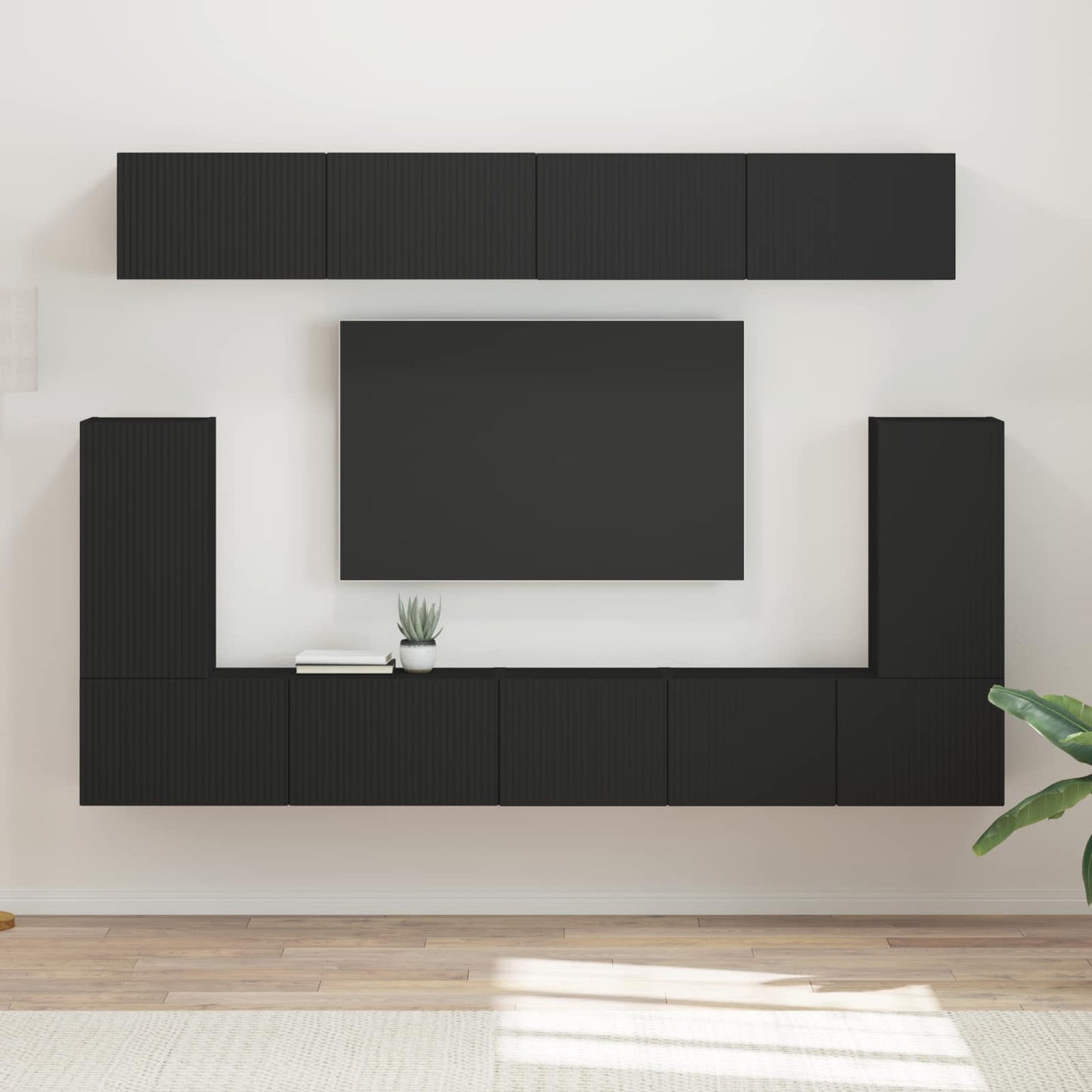 TV-Schrankset Wandmontiert 5 pcs Schwarz Holzwerkstoff