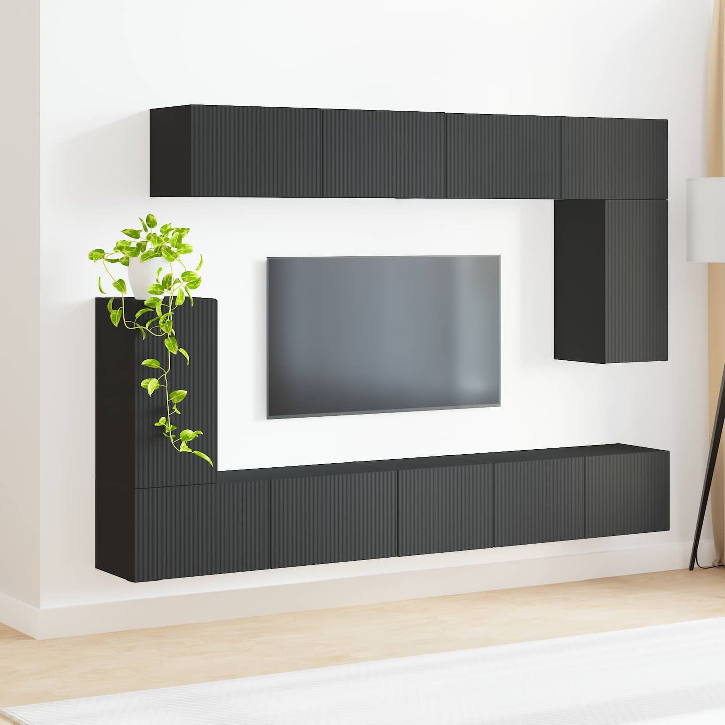 TV-Schrankset Wandmontiert 5 pcs Schwarz Holzwerkstoff