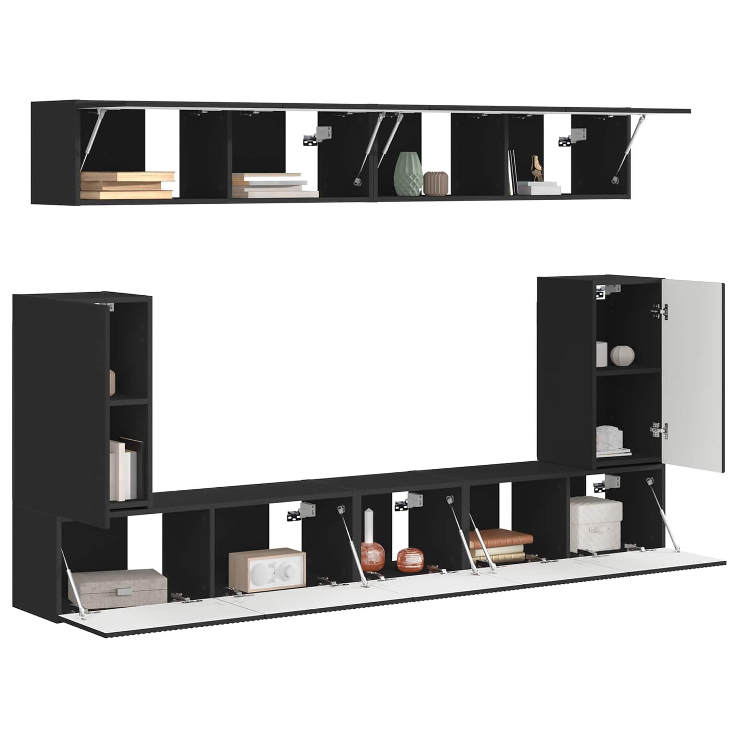 TV-Schrankset Wandmontiert 5 pcs Schwarz Holzwerkstoff