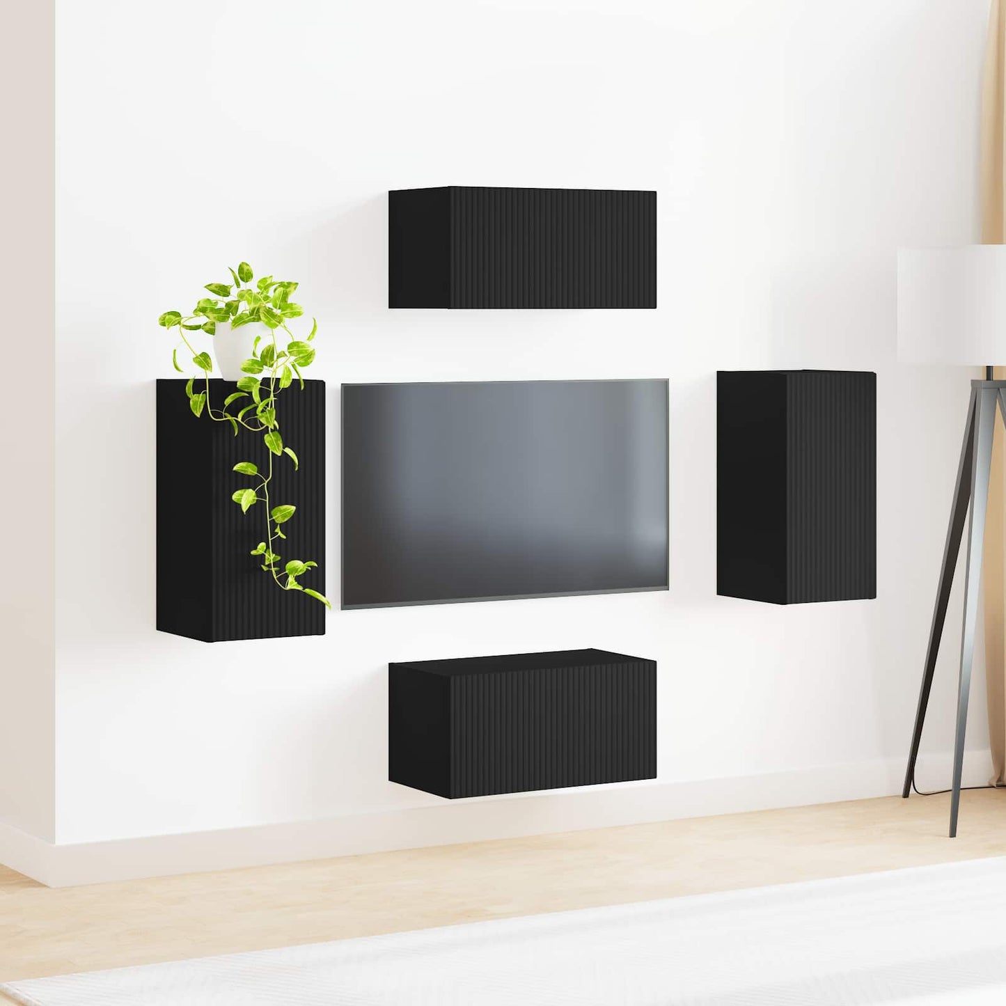 TV-Schrankset 4 pcs Schwarz Holzwerkstoff