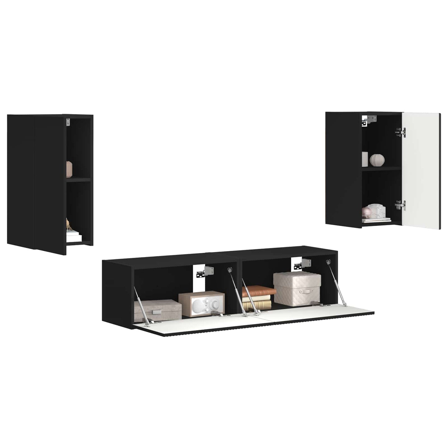 TV-Schrankset 4 pcs Schwarz Holzwerkstoff