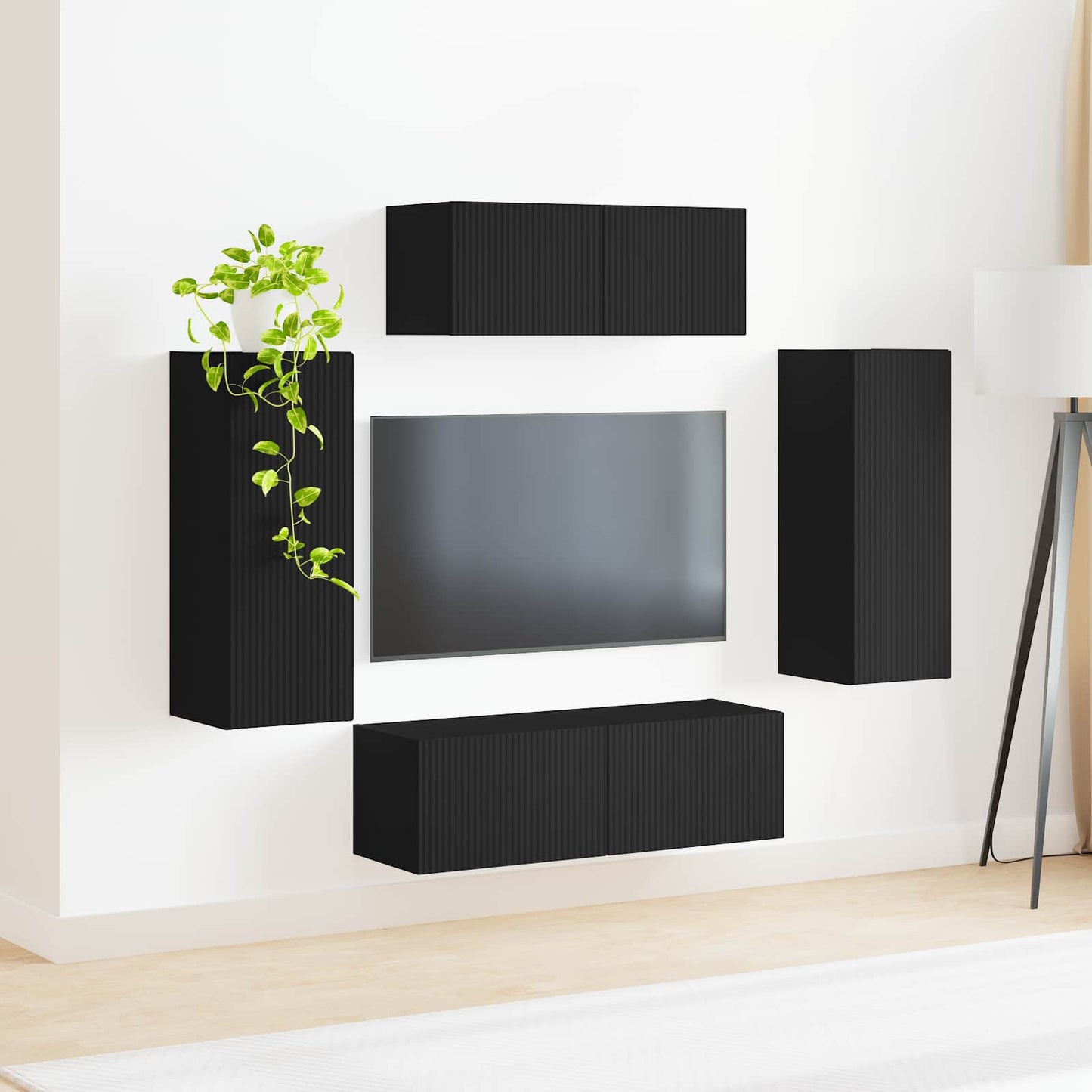 TV-Schrankset 4 pcs Schwarz Holzwerkstoff