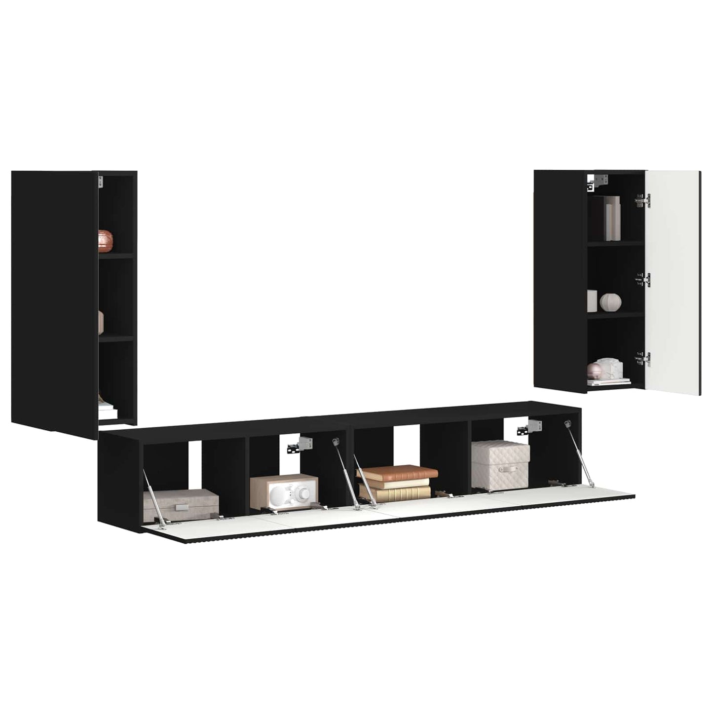 TV-Schrankset 4 pcs Schwarz Holzwerkstoff