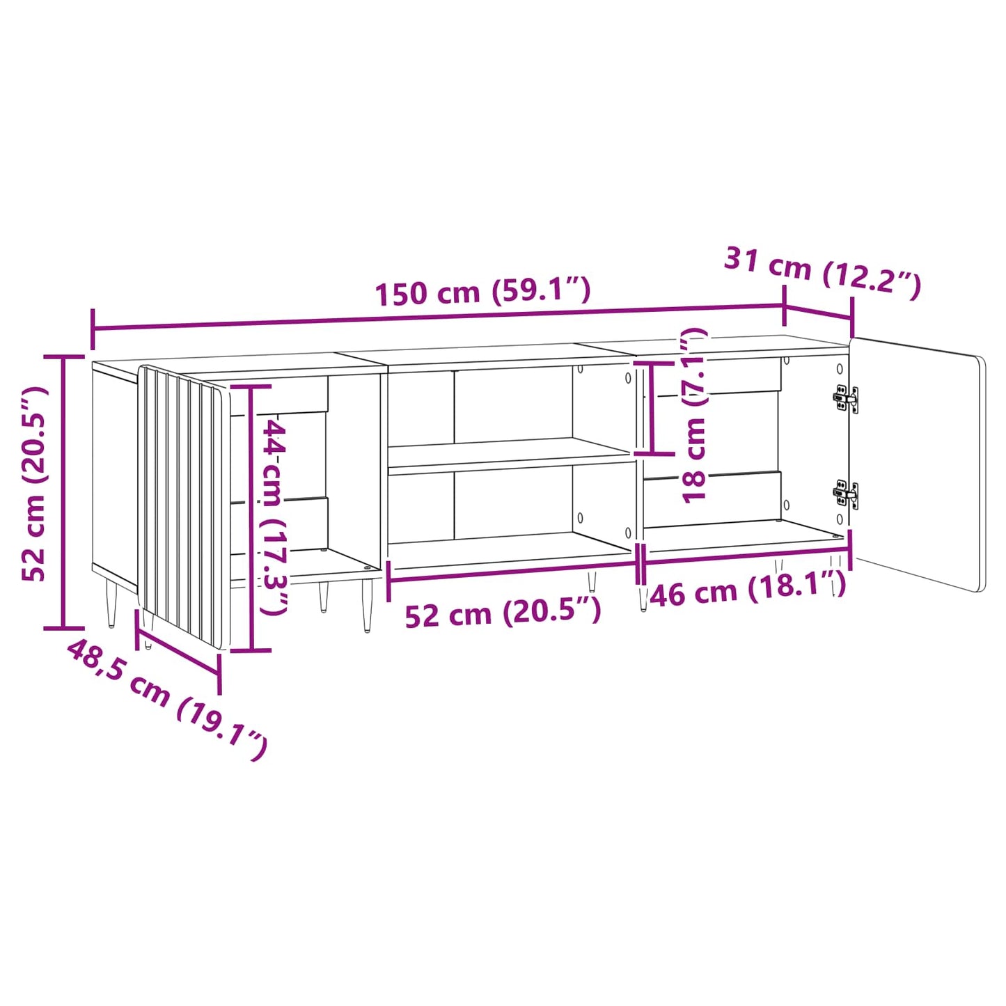 TV-Schränk Schwarz 150 x 31 x 52 cm Holzwerkstoff