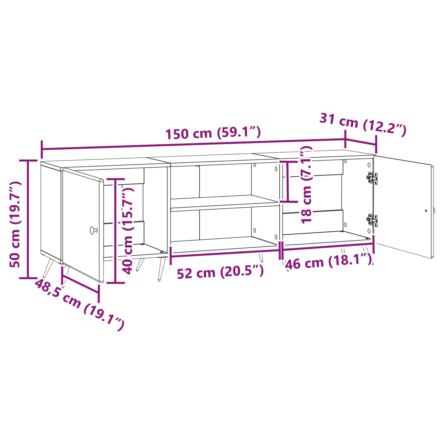 TV-Schränk Geräucherte Eiche 150 x 31 x 50 cm Holzwerkstoff