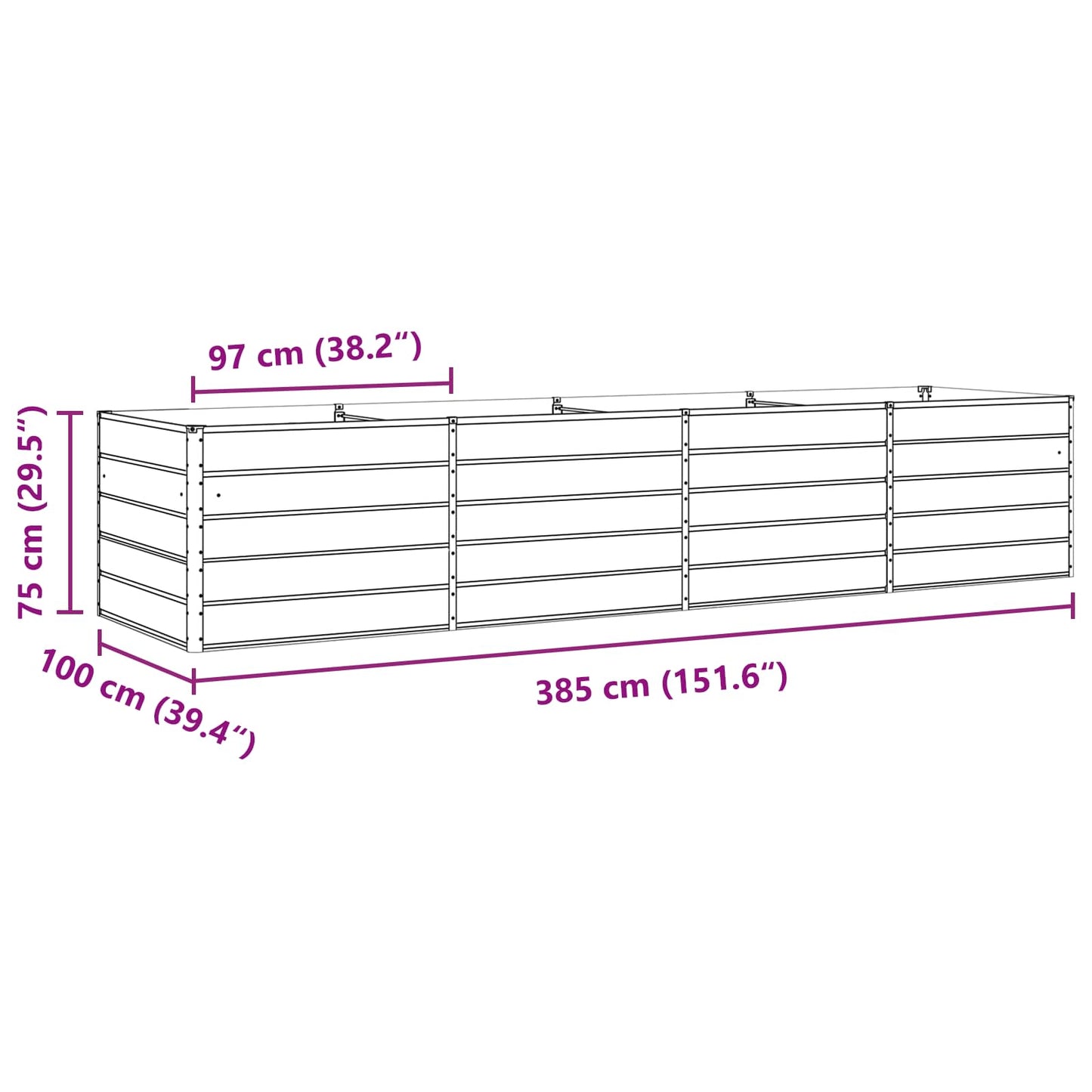Pflanzkübel Anthrazit 385 x 100 x 75 cm Verzinkter Stahl