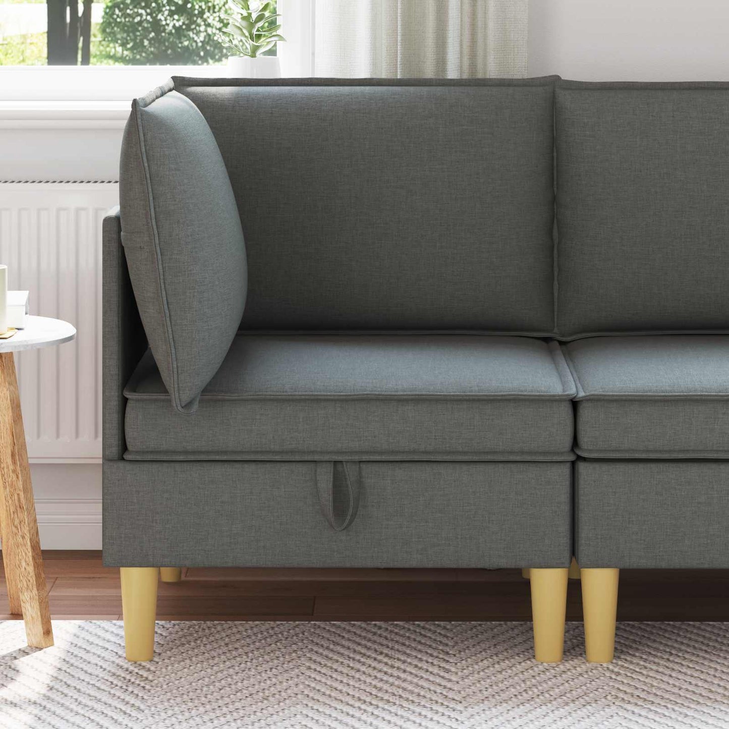 Ecksofa mit Stauraum Dunkelgrau Stoff