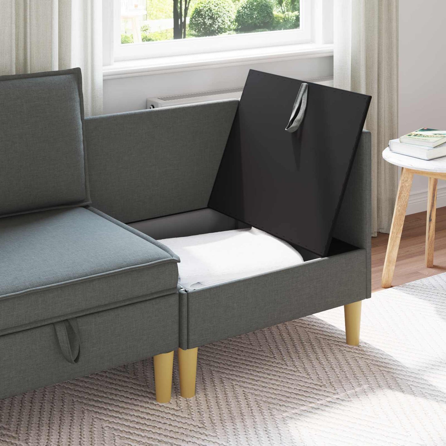 Ecksofa mit Stauraum Dunkelgrau Stoff
