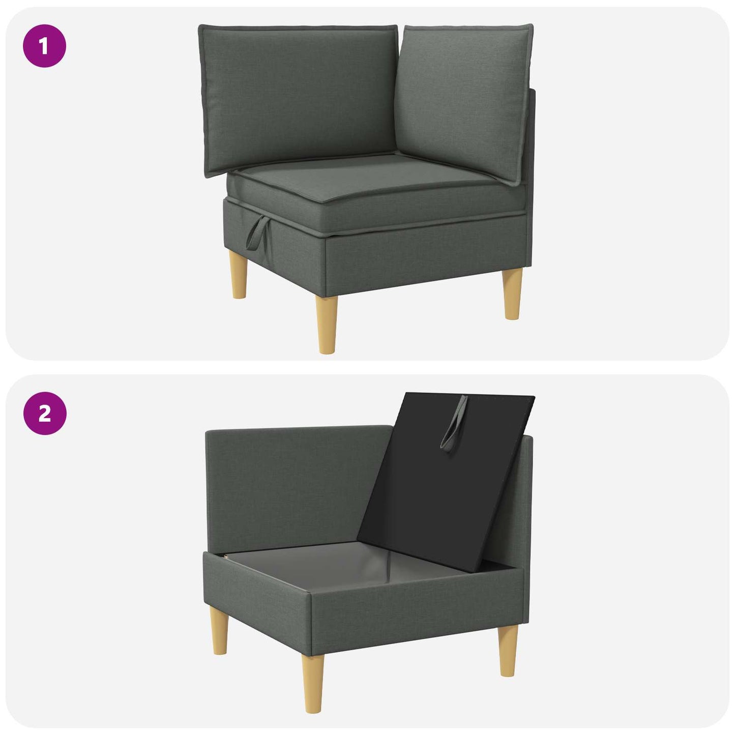 Ecksofa mit Stauraum Dunkelgrau Stoff
