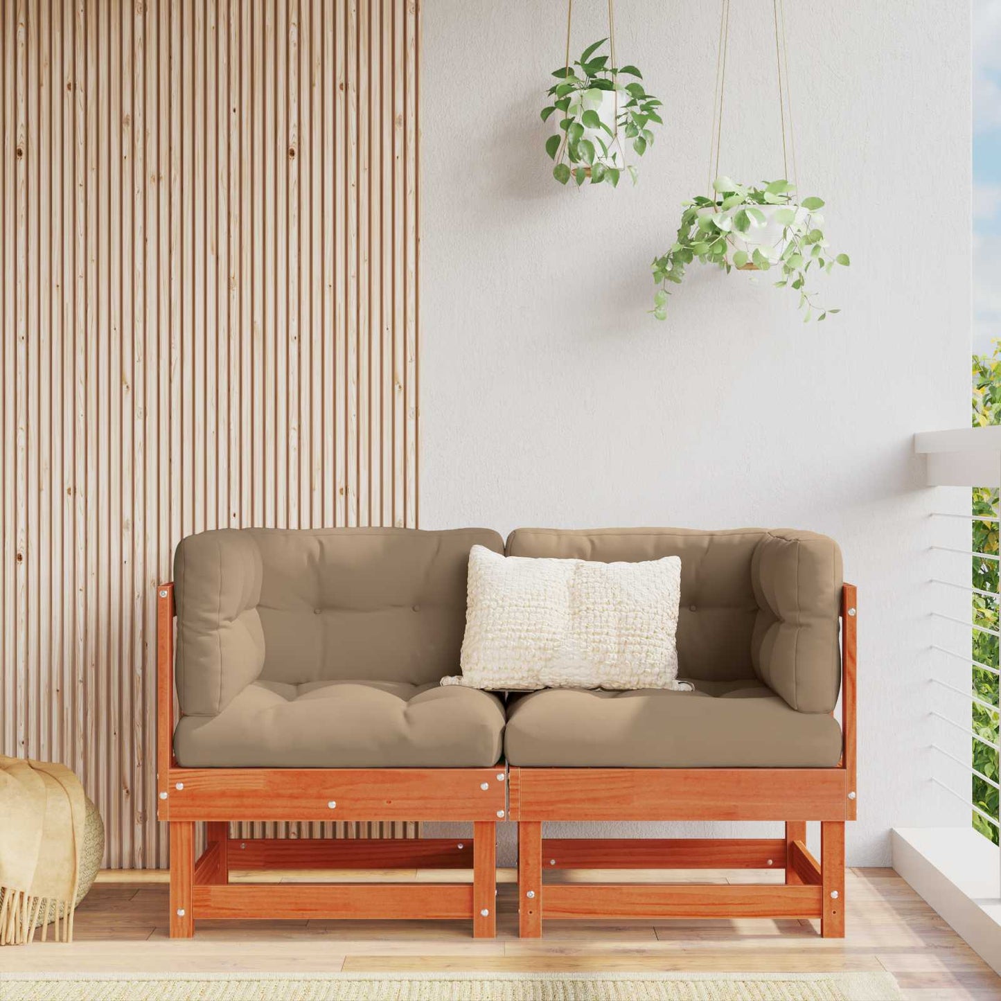 2 Stück Gartenecksofa Massives Kiefernholz Wachsbraun