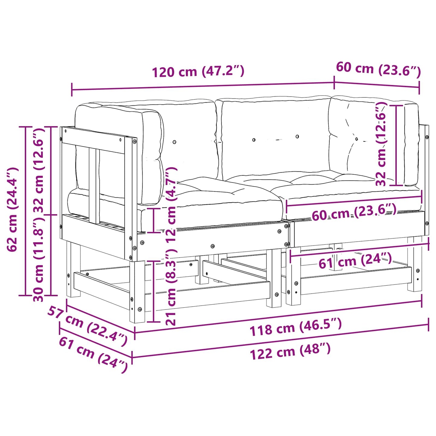 2 Stück Gartenecksofa Massives Kiefernholz Wachsbraun