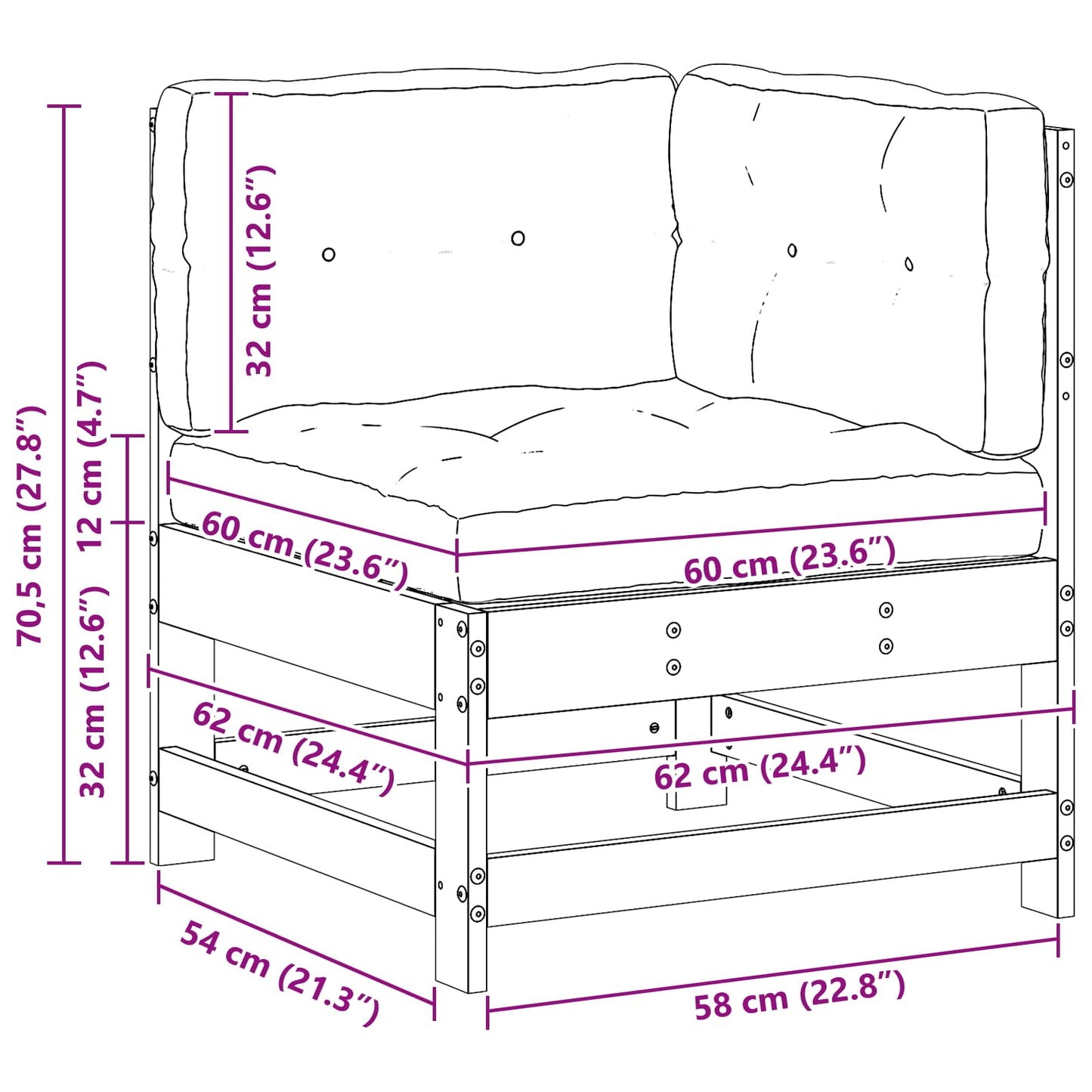 Gartenecksofa Massives Kiefernholz Wachsbraun