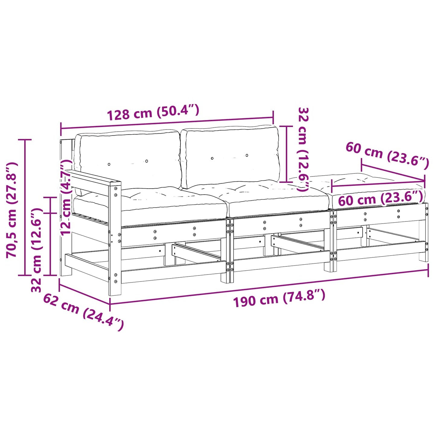 Sectional Sofa Einheiten Wachsbraun 190 x 62 x 70,5cm