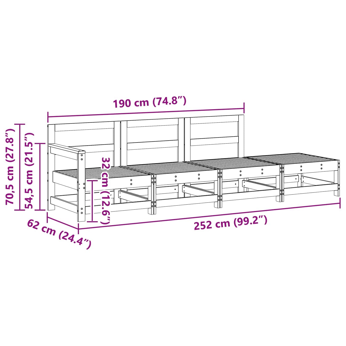 Sectional Sofa Einheiten Wachsbraun 252 x 62 x 70,5 cm