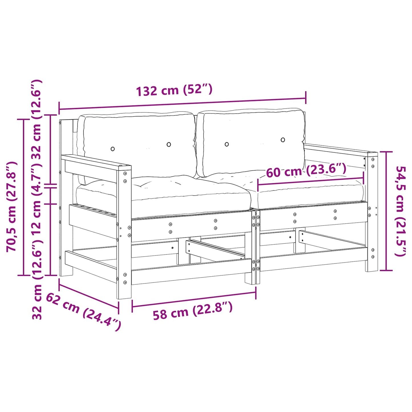 2 Stück Gartenecksofa Massives Kiefernholz Wachsbraun