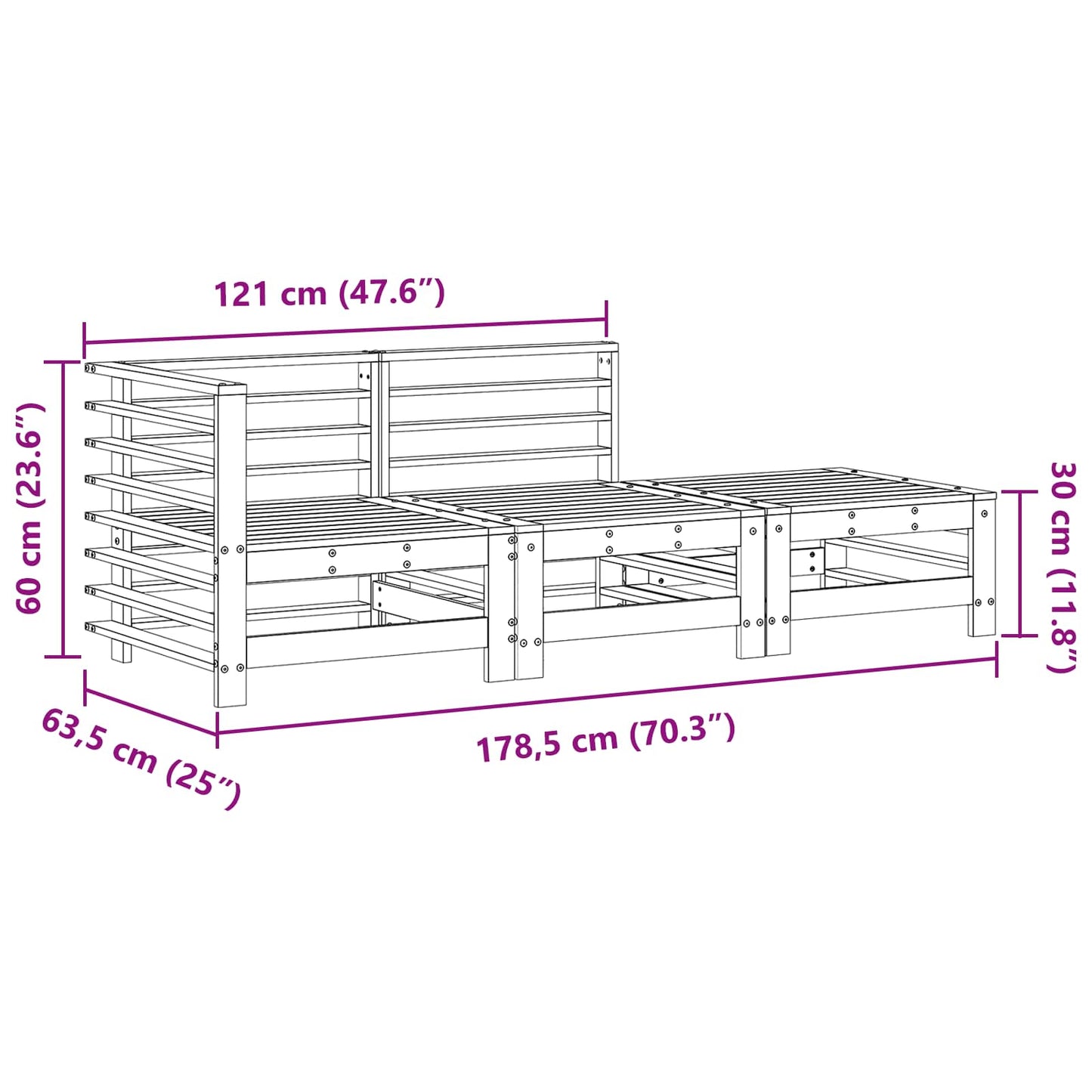 Sectional Sofa Einheiten 3 Stück Wachsbraun