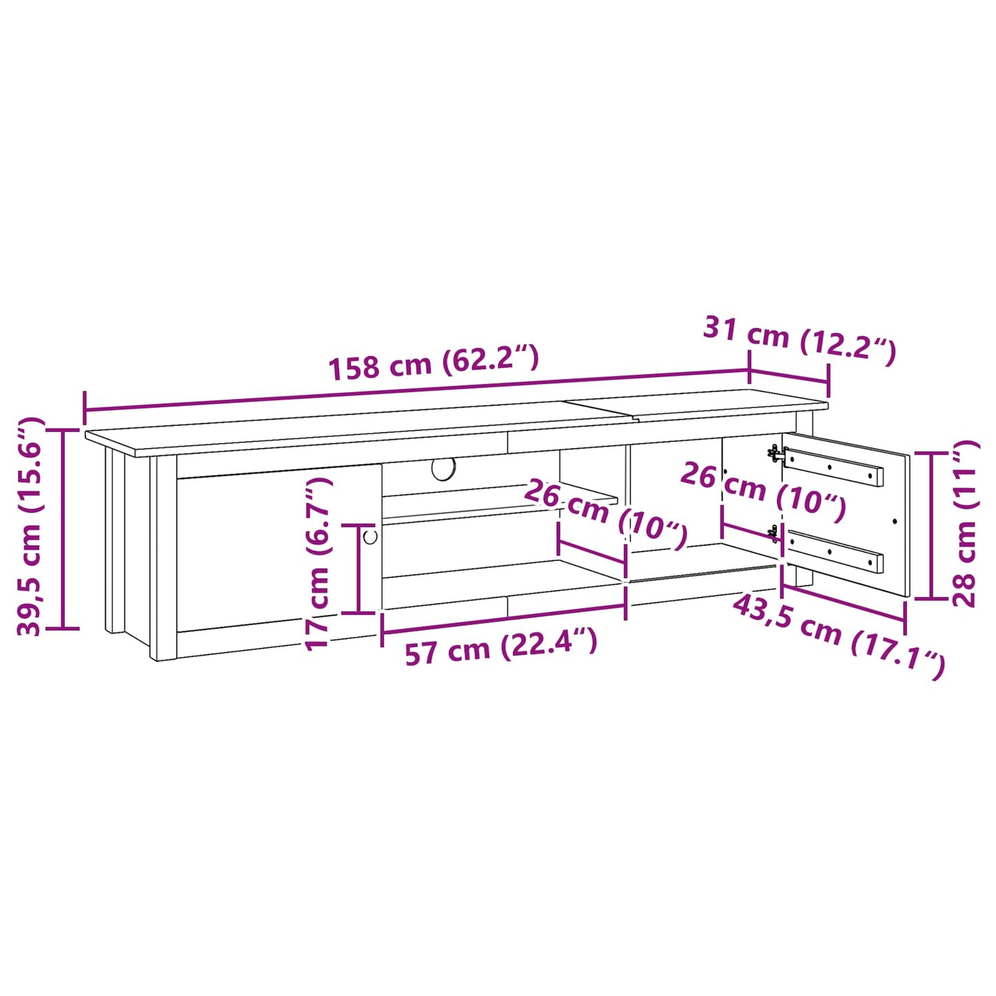 TV Rack HILL Honigbraun 158 x 40 x 39,5 cm Massives Kiefernholz