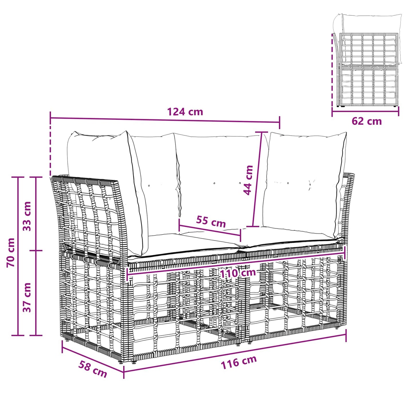 Outdoor-Lounge 2 pcs Schwarz und Dunkelgrau Poly-Rattan