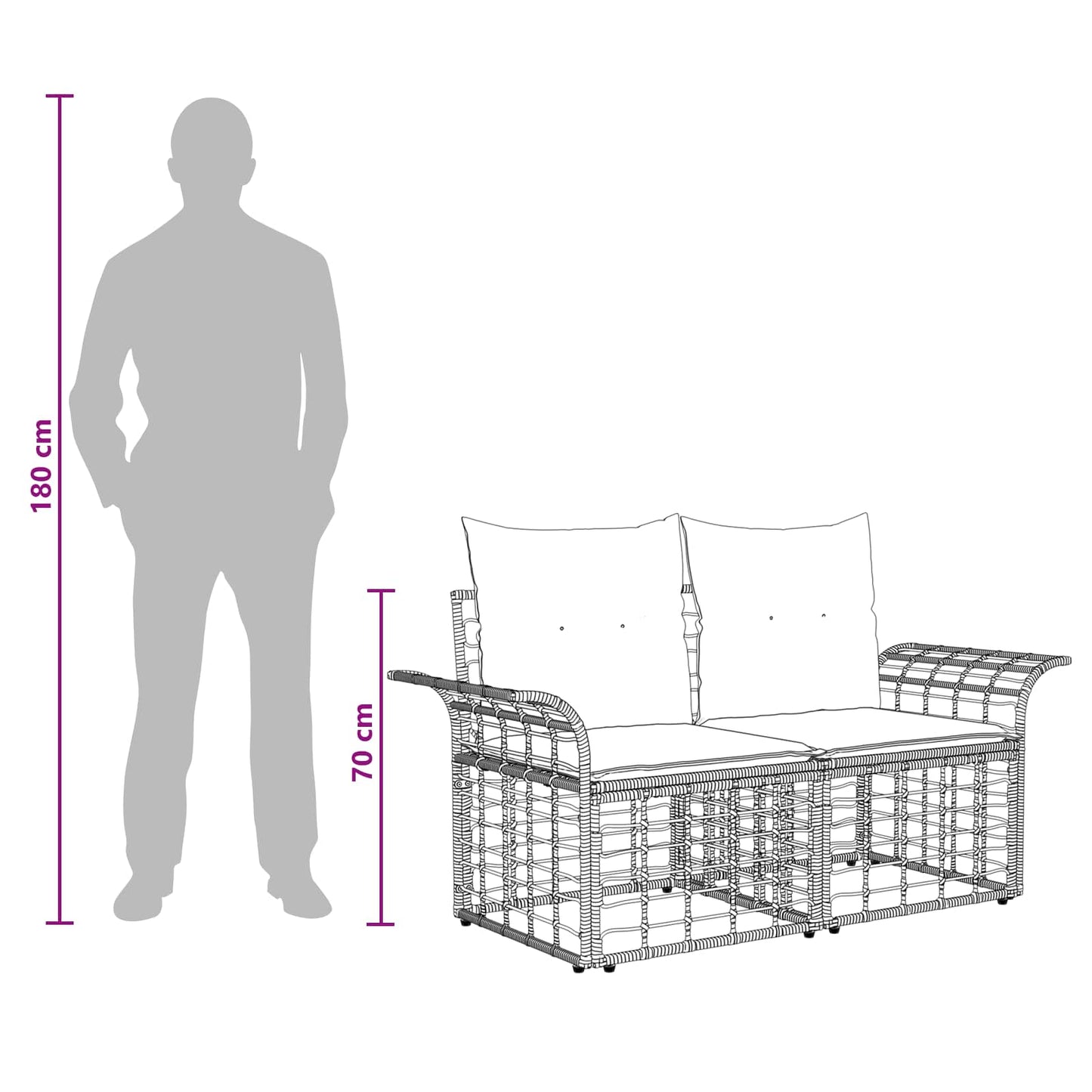 Outdoor-Lounge 2 pcs Schwarz und Dunkelgrau Poly-Rattan