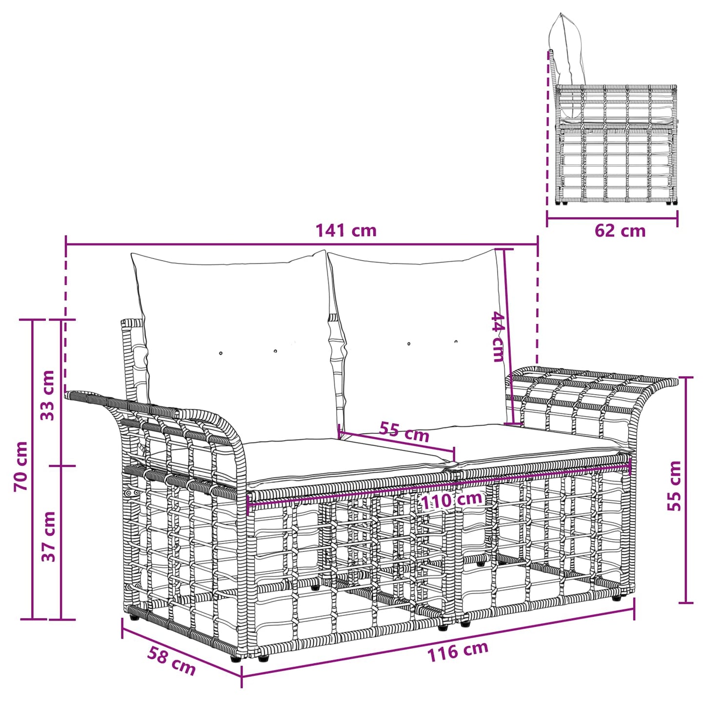 Outdoor-Lounge 2 pcs Natürlich und Cremweiß Poly-Rattan