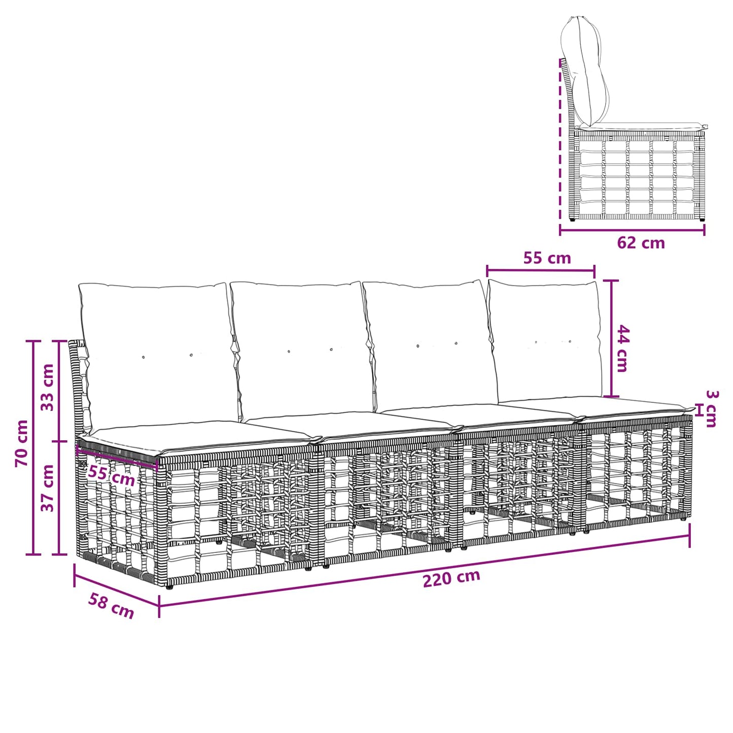 4-Sitzer Garten-Sofa ohne Armlehnen 4 pcs 4-Sitzanzahl Natur