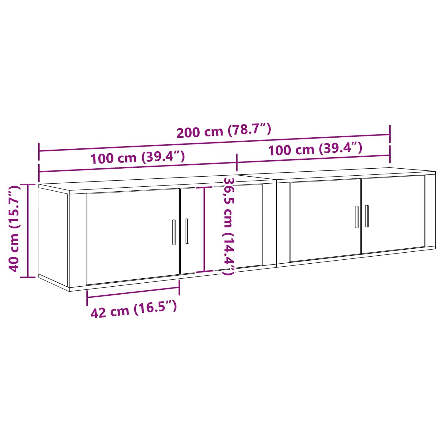 Wand-TV-Schrank Set 2 pcs Artisan-Eiche 100 x 34,5 x 40 cm