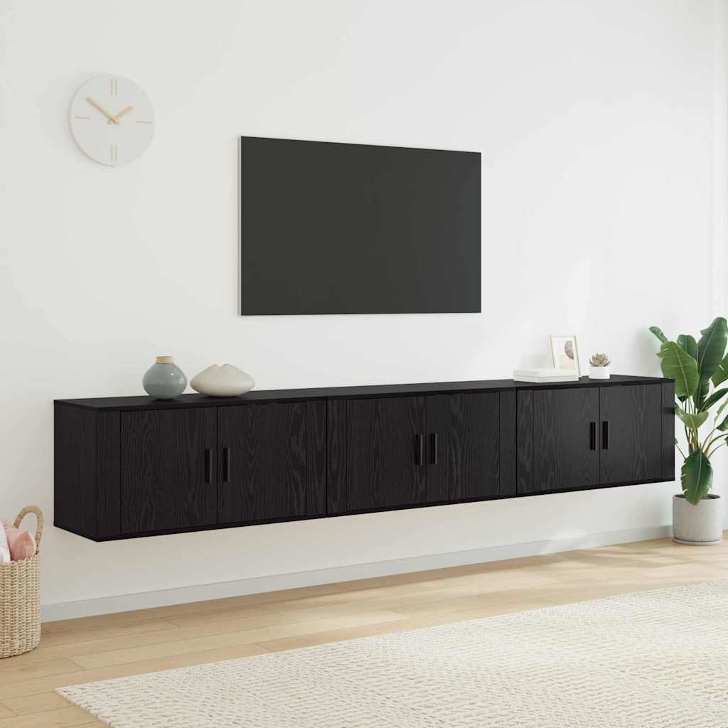 Wand-TV-Schrank Set 3 pcs Schwarz Eichen-Optik Holzwerkstoff