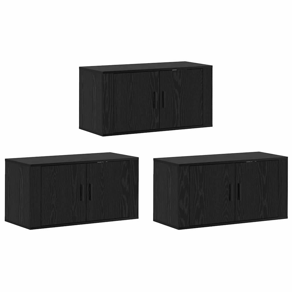 Wand-TV-Schrank Set 3 pcs Schwarz Eichen-Optik Holzwerkstoff