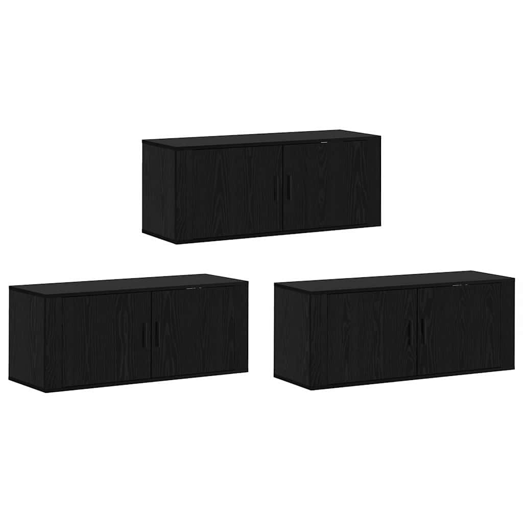 Wand-TV-Schrank Set 3 pcs Schwarz Eichen-Optik Holzwerkstoff