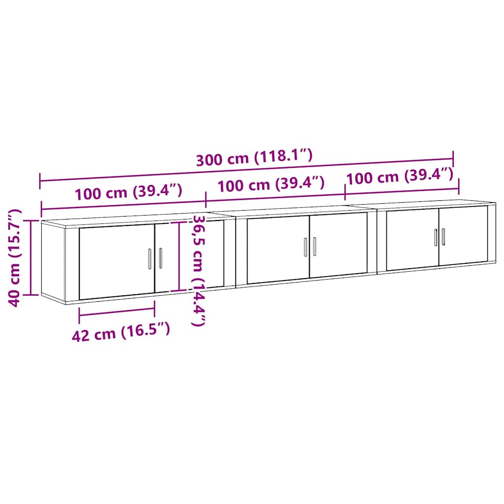 Wand-TV-Schrank Set 3 pcs Schwarz Eichen-Optik Holzwerkstoff