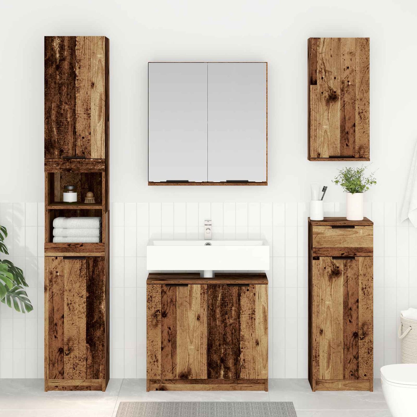 Badezimmermöbel-Set mit Schubladen 3 pcs Altholz Holzwerkstoff