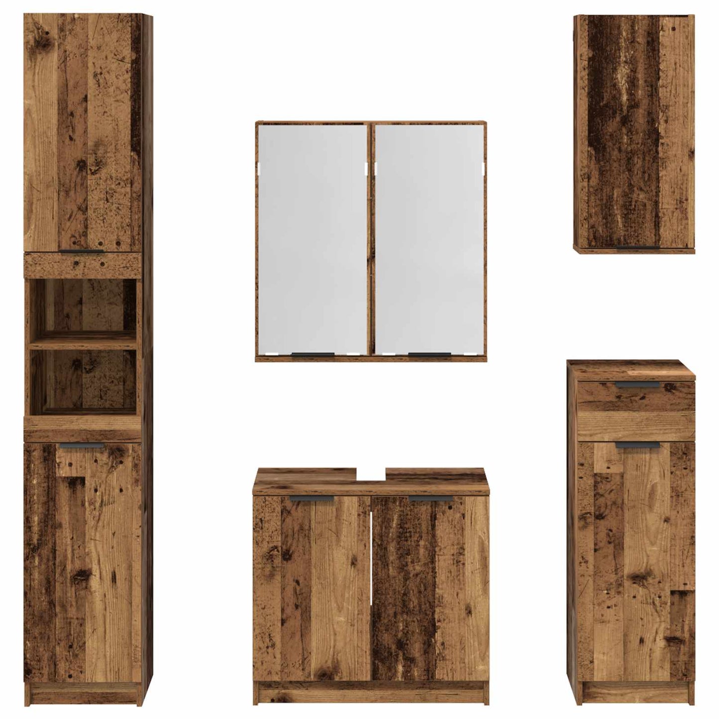 Badezimmermöbel-Set mit Schubladen 5 pcs Altholz Holzwerkstoff