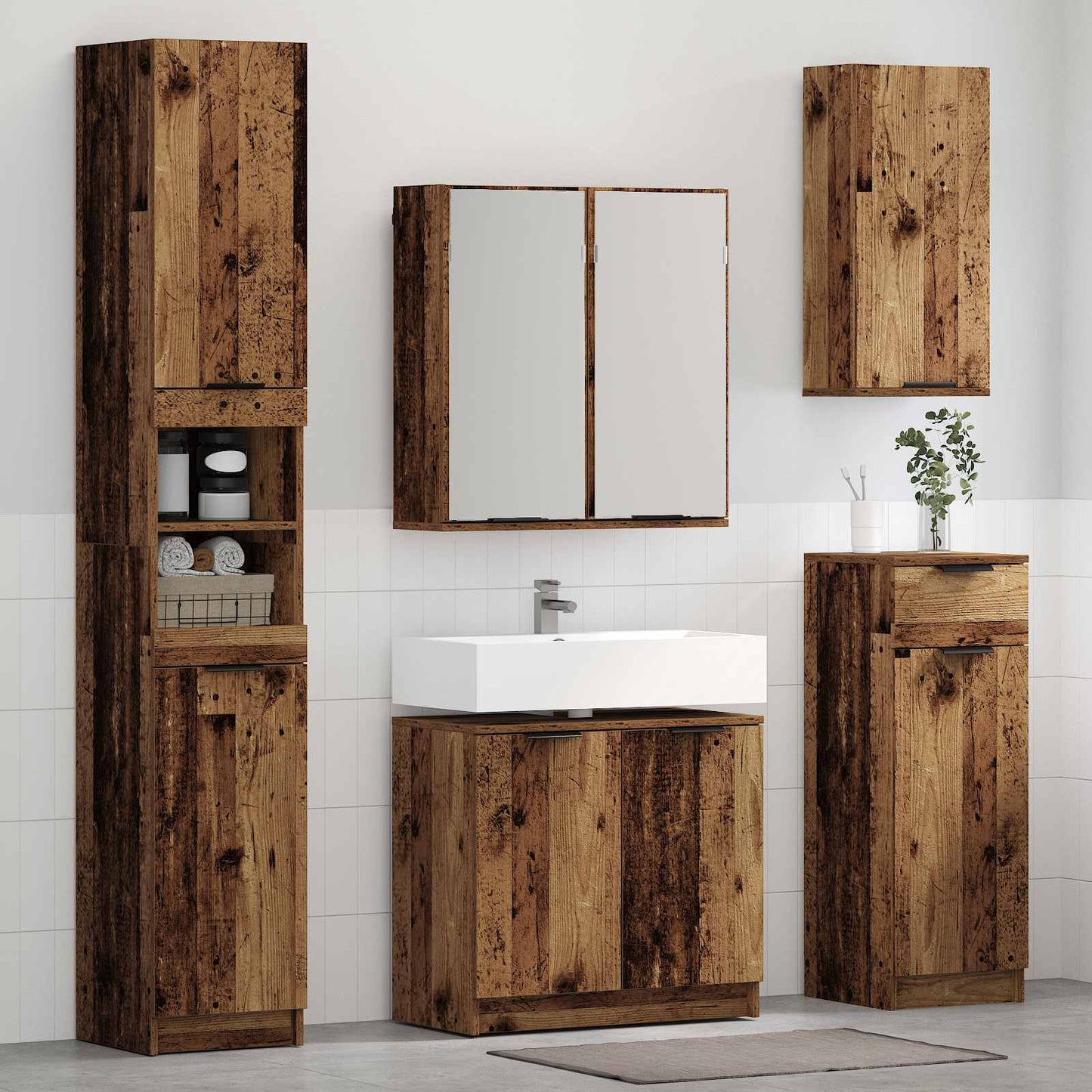 Badezimmermöbel-Set mit Schubladen 4 pcs Altholz Holzwerkstoff
