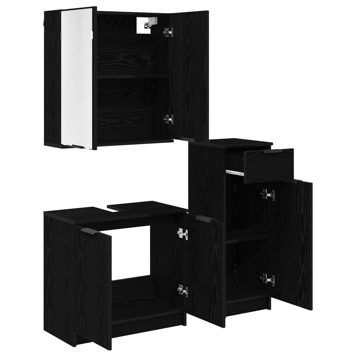 Badezimmermöbel-Set 3 pcs Schwarz Eichen-Optik Holzwerkstoff