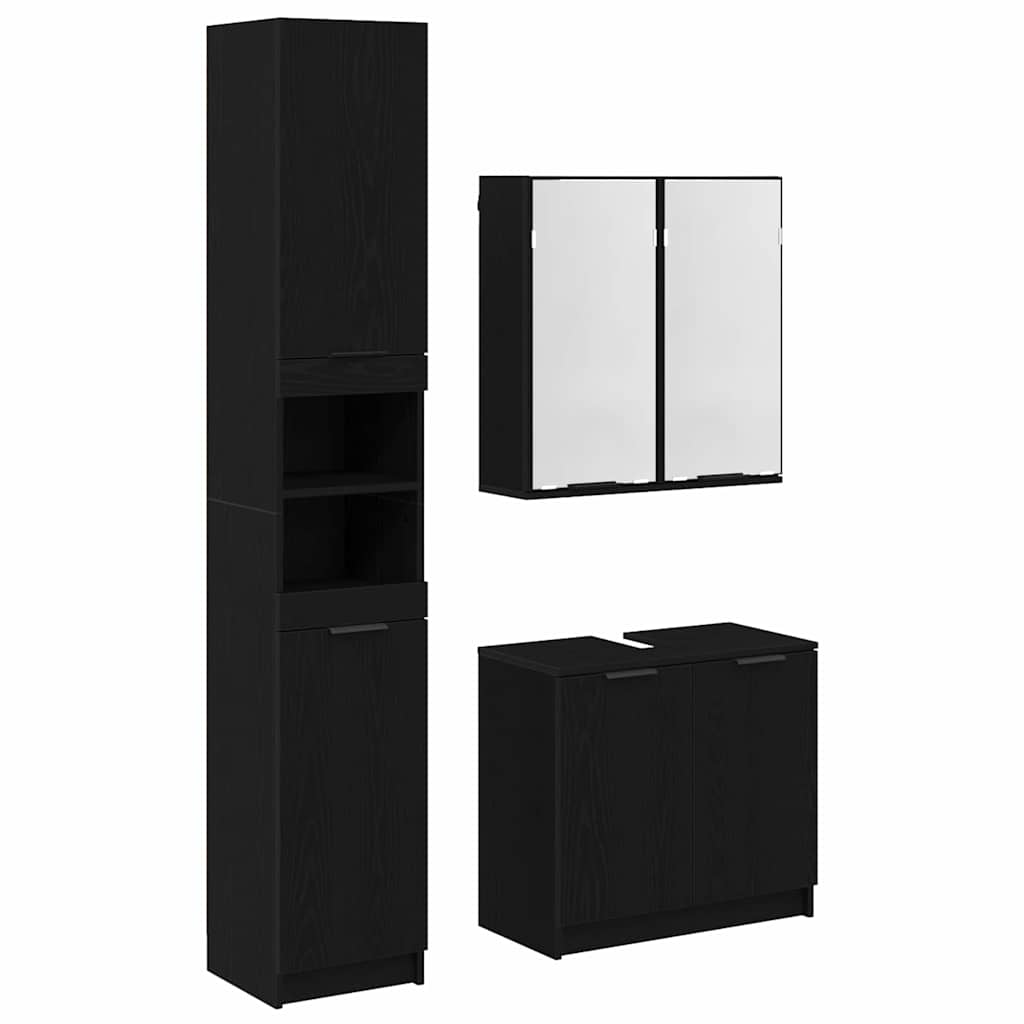 Badezimmerschrank-Set 3 Stück Schwarz Eichen-Optik Holzwerkstoff