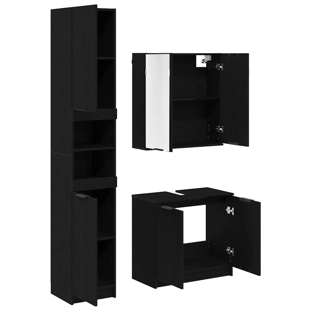 Badezimmerschrank-Set 3 Stück Schwarz Eichen-Optik Holzwerkstoff