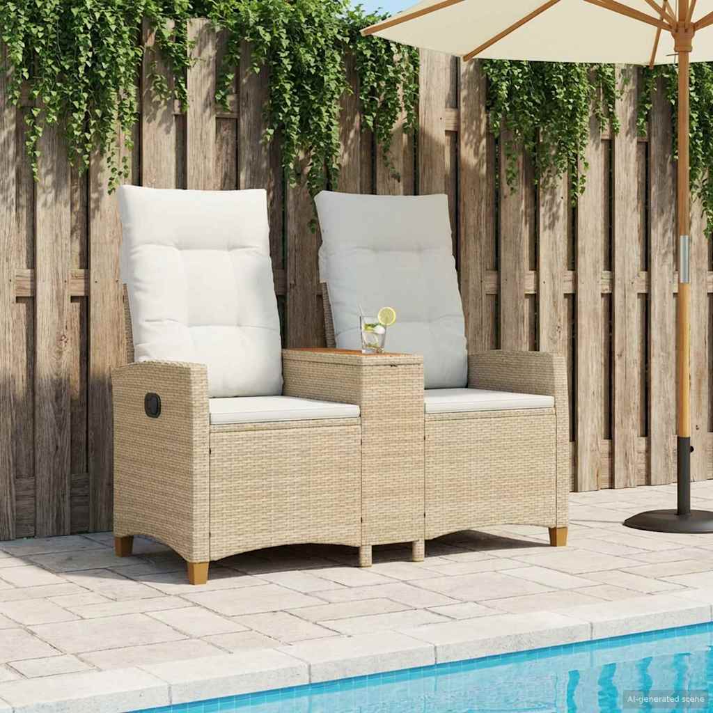 Liegebank mit Tisch Beige und Cremeweiß 126 x 65 x 112 cm