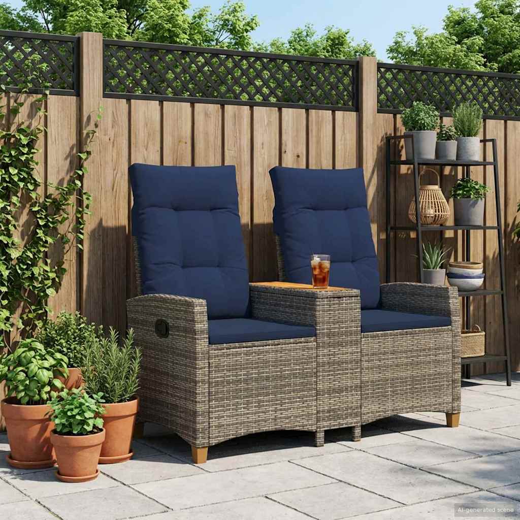 Liegebank mit Tisch Grau und Marineblau 126 x 65 x 112 cm