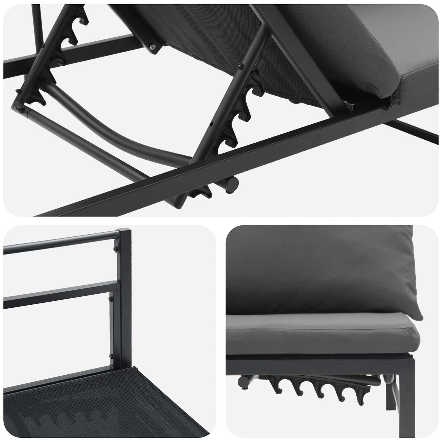 Sonnenliege für 3 Personen Schwarz 200 x 62 x 59,5 cm Textilene