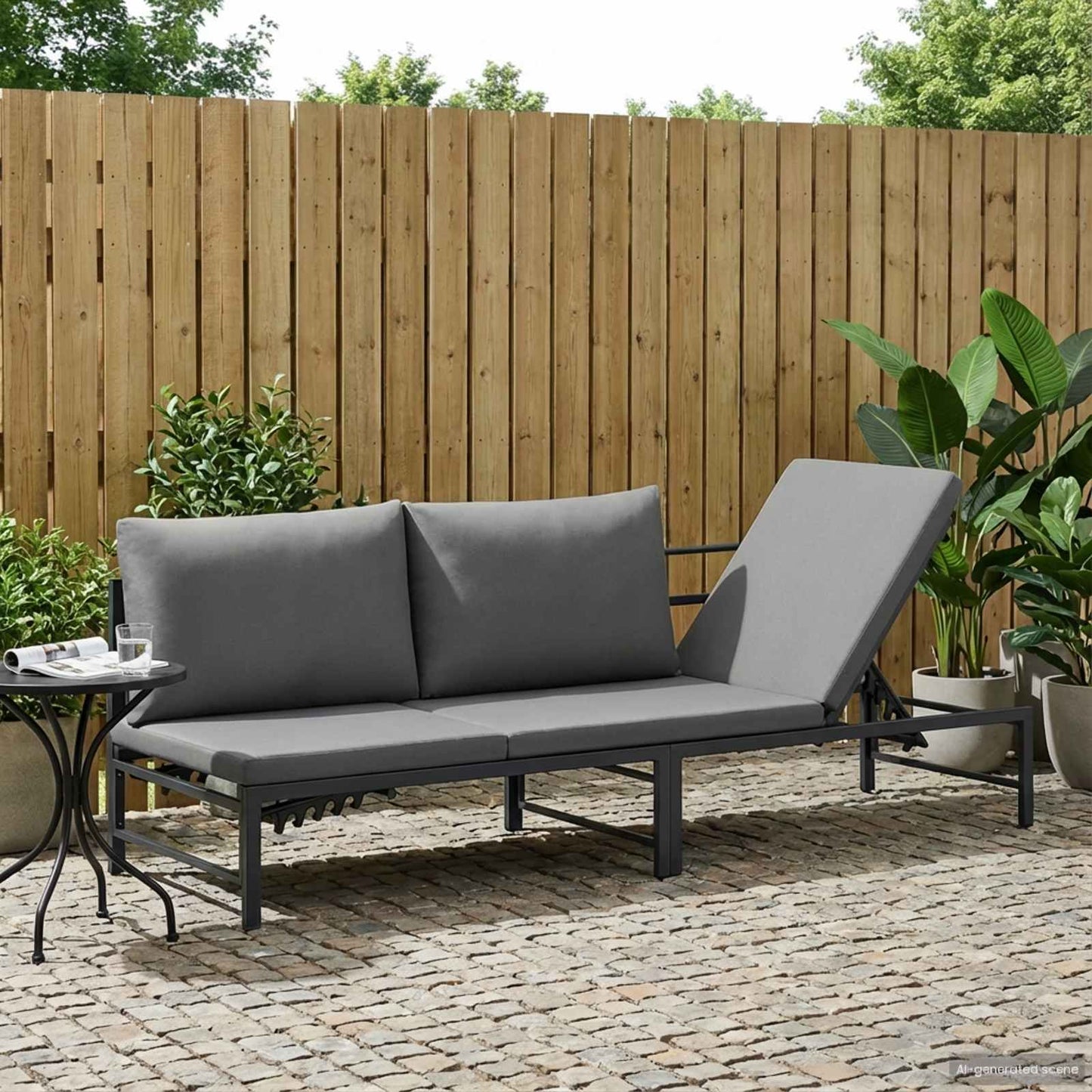 Sonnenliege für 3 Personen Schwarz 200 x 62 x 59,5 cm Textilene