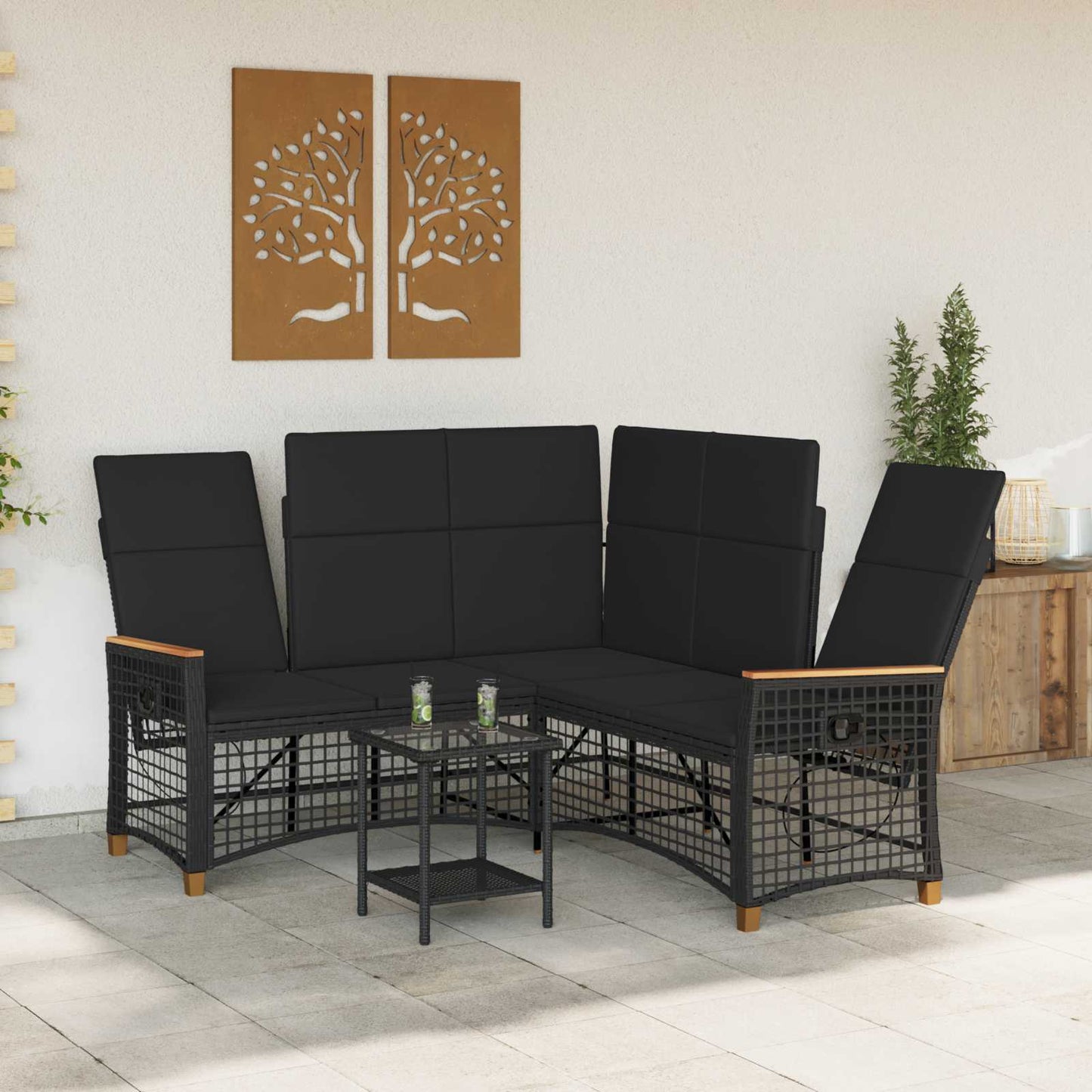 Garten Liegesofa Set Verstellbar Schwarz 164 x 164 x 112 cm