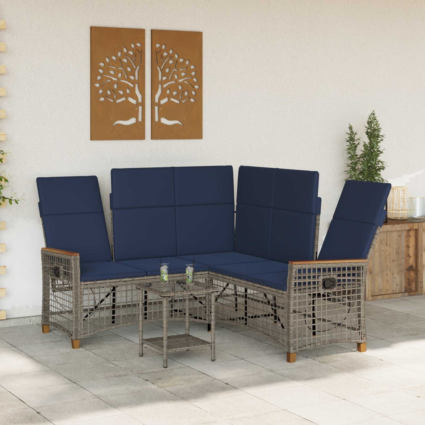 Garten Liegesofa Set Grau und Marineblau 164 x 164 x 112 cm