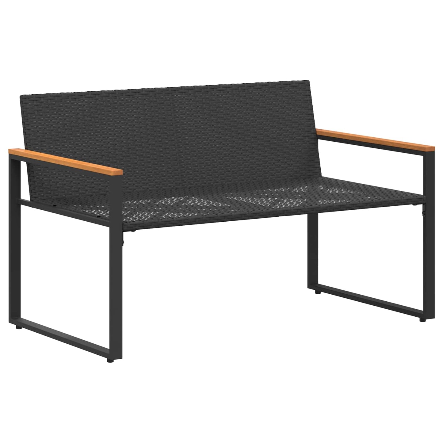 Bank mit Kissen Schwarz und Cremeweiß 115 x 65 x 72 cm Rattan